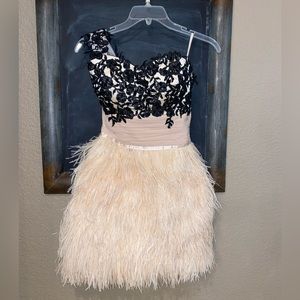 Chiffon and feather cocktail dress